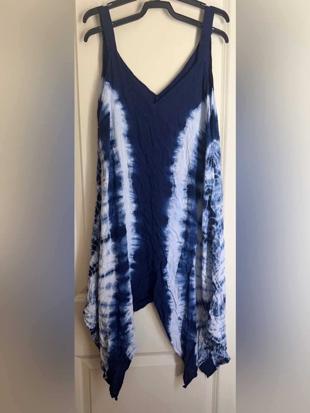 Tie-Dye Indigo Blue rayon coverup S dress beachy coastal maritime boho flowy